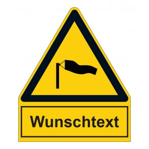 Schild Warnzeichen mit Anhang · Warnung vor starkem Wind · ISO_7010_W064