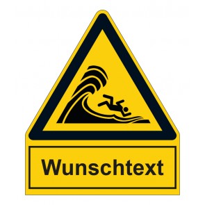 Schild Warnzeichen mit Anhang · Warnung vor hoher Brandung oder hohen brechenden Wellen · ISO_7010_W065 · selbstklebend