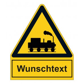 Schild Warnzeichen mit Anhang · Warnung vor Schienenverkehr