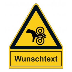 Schild Warnzeichen mit Anhang · Warnung vor Einzugsgefahr durch rotierende Walzen