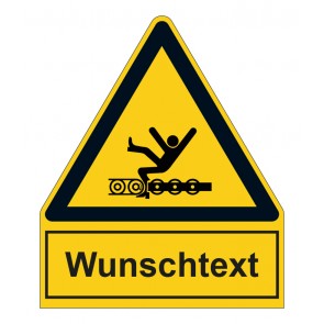 Schild Warnzeichen mit Anhang · Warnung vor Einzugsgefahr durch rotierende Walzen · selbstklebend
