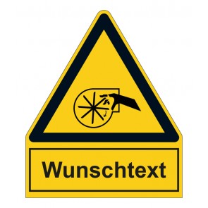 Schild Warnzeichen mit Anhang · Warnung vor Handverletzung durch drehendes Lüfterrad · selbstklebend