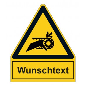 Schild Warnzeichen mit Anhang · Warnung vor Einzug durch Riemenantrieb