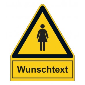 Schild Warnzeichen mit Anhang · Warnzeichen Piktogramm Frau · selbstklebend