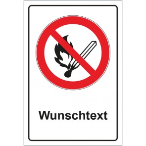 Schild Verbotszeichen Feuer offenes Licht und Rauchen verboten mit WUNSCHTEXT
