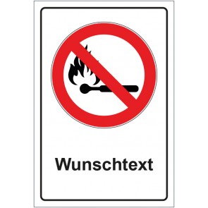 Schild Verbotszeichen Feuer Rauchen und offenes Licht verboten mit WUNSCHTEXT · selbstklebend