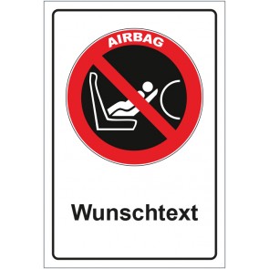 Aufkleber Verbotszeichen Caution Airbag mit WUNSCHTEXT