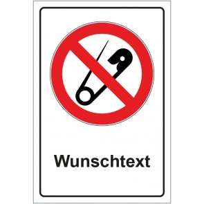 Schild Verbotszeichen Keine Nadeln - Spitze Gegenstände mit WUNSCHTEXT · selbstklebend