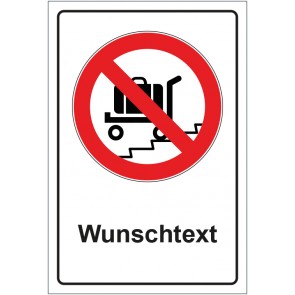 Aufkleber Verbotszeichen Rolltreppe mit Gepäckwagen verboten mit WUNSCHTEXT