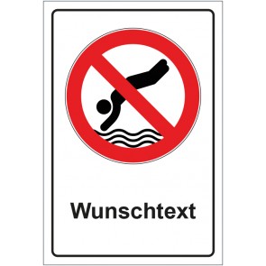 Aufkleber Verbotszeichen In das Wasser springen verboten mit WUNSCHTEXT · stark haftend