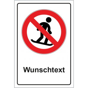 Aufkleber Verbotszeichen Snowboard fahren verboten mit WUNSCHTEXT