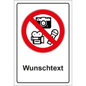 Schild Verbotszeichen Verbot von Bild- und Tonaufnahmen mit WUNSCHTEXT · selbstklebend