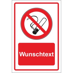 Aufkleber Verbotszeichen Rauchen verboten rot mit WUNSCHTEXT