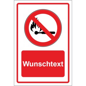 Aufkleber Verbotszeichen Feuer Rauchen und offenes Licht verboten rot mit WUNSCHTEXT · stark haftend