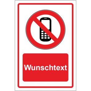 Aufkleber Verbotszeichen Mobilfunk verboten rot mit WUNSCHTEXT · stark haftend