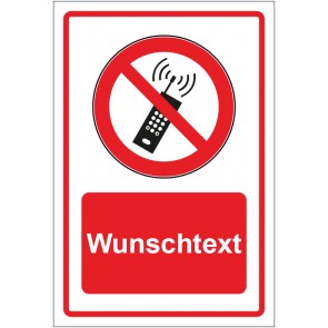 Schild Verbotszeichen Mobilfunk Geräte verboten rot mit WUNSCHTEXT · selbstklebend