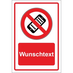 Schild Verbotszeichen Mobilfunk Handy verboten rot mit WUNSCHTEXT · selbstklebend