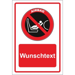 Schild Verbotszeichen Caution Airbag rot mit WUNSCHTEXT · selbstklebend