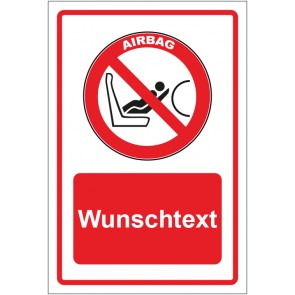 Schild Verbotszeichen Achtung Airbag Vorsicht rot mit WUNSCHTEXT · selbstklebend