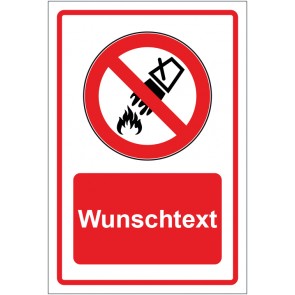Schild Verbotszeichen Mit Wasser löschen verboten rot mit WUNSCHTEXT · selbstklebend