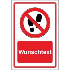 Aufkleber Verbotszeichen Betreten der Fläche verboten rot mit WUNSCHTEXT