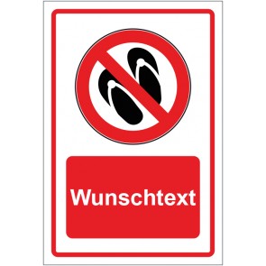 Schild Verbotszeichen Flip Flops verboten rot mit WUNSCHTEXT · selbstklebend