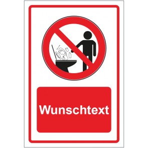 Schild Verbotszeichen Gegenstände in die Toilette werfen verboten rot mit WUNSCHTEXT