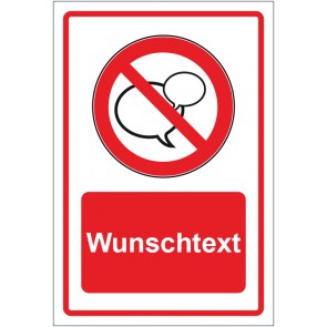 Schild Verbotszeichen Sprechen verboten rot mit WUNSCHTEXT · selbstklebend