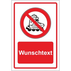 Schild Verbotszeichen Inline Skates verboten rot mit WUNSCHTEXT · selbstklebend