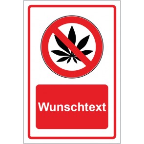 Aufkleber Verbotszeichen Cannabis Drogen verboten rot mit WUNSCHTEXT · stark haftend