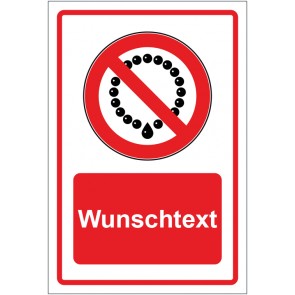 Schild Verbotszeichen Bedienung mit Halskette verboten rot mit WUNSCHTEXT