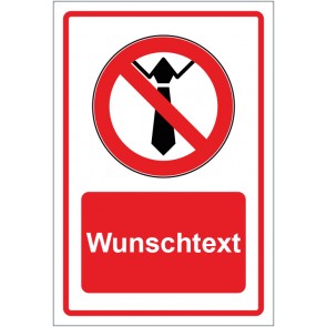 Aufkleber Verbotszeichen Bedienung mit Krawatte verboten rot mit WUNSCHTEXT