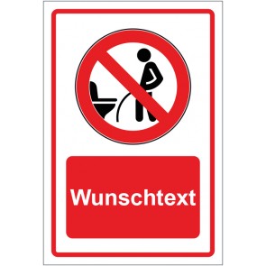 Schild Verbotszeichen Pinkeln im Stehen verboten rot mit WUNSCHTEXT · selbstklebend