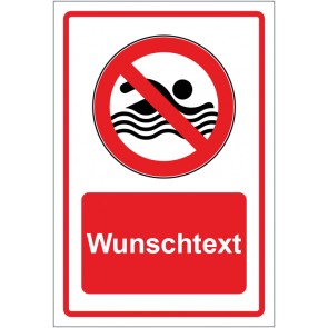 Schild Verbotszeichen Schwimmen verboten rot mit WUNSCHTEXT