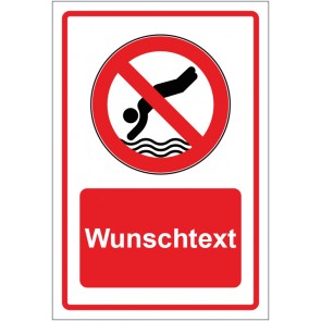 Schild Verbotszeichen In das Wasser springen verboten rot mit WUNSCHTEXT · selbstklebend
