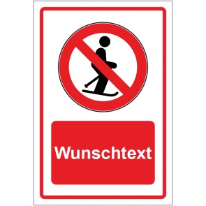 Schild Verbotszeichen Skifahren verboten rot mit WUNSCHTEXT · selbstklebend