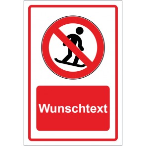 Aufkleber Verbotszeichen Snowboard fahren verboten rot mit WUNSCHTEXT