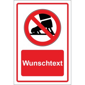 Schild Verbotszeichen Schlittschuhe laufen verboten rot mit WUNSCHTEXT · selbstklebend