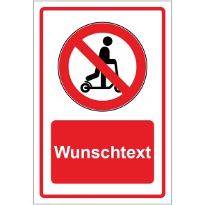 Aufkleber Verbotszeichen Roller fahren verboten rot mit WUNSCHTEXT