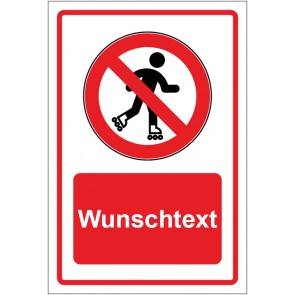 Schild Verbotszeichen Rollschuh laufen verboten rot mit WUNSCHTEXT · selbstklebend
