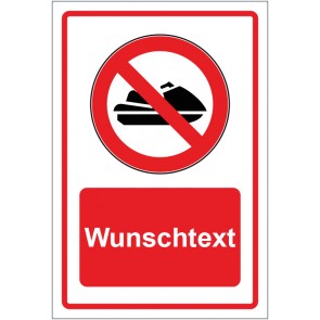 Schild Verbotszeichen Jet Ski fahren verboten rot mit WUNSCHTEXT
