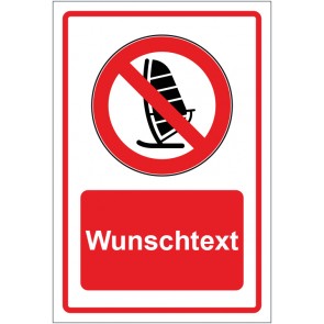 Schild Verbotszeichen Wind Surfen verboten rot mit WUNSCHTEXT