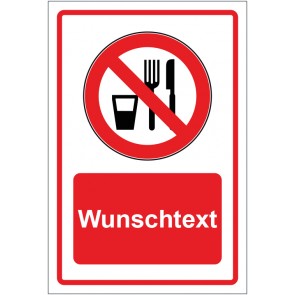 Aufkleber Verbotszeichen Essen und Trinken verboten rot mit WUNSCHTEXT · stark haftend