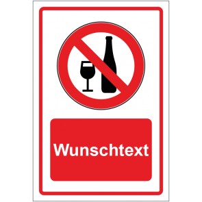 Aufkleber Verbotszeichen Alkoholische Getränke verboten rot mit WUNSCHTEXT