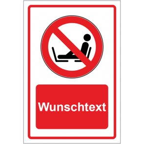 Schild Verbotszeichen Füße auf den Sitz legen verboten rot mit WUNSCHTEXT