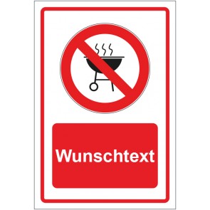 Schild Verbotszeichen Grillen verboten rot mit WUNSCHTEXT · selbstklebend