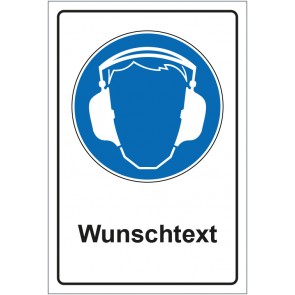 Schild Gebotszeichen Gehörschutz benutzen mit WUNSCHTEXT · selbstklebend