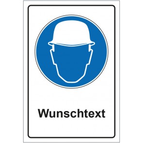 Schild Gebotszeichen Kopfschutz benutzen mit WUNSCHTEXT · selbstklebend