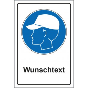 Aufkleber Gebotszeichen Anstoßkappe benutzen mit WUNSCHTEXT