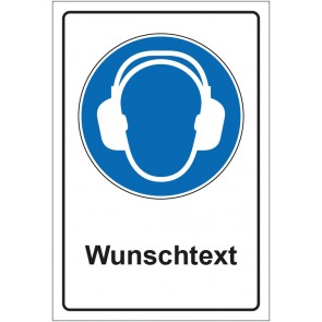Magnetschild Gebotszeichen Gehörschutz benutzen mit WUNSCHTEXT